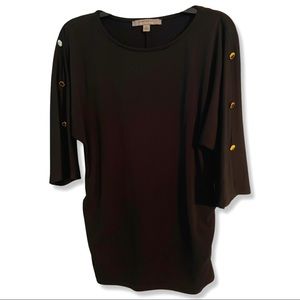 Black top • MARK NEW YORK • woman’s black dress shirt gold buttons.